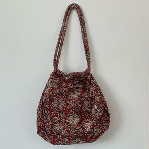 Women’s Boho Cotton Shoulder Bag Rusty-Brown, Tan, Blue Floral Zipper Closure